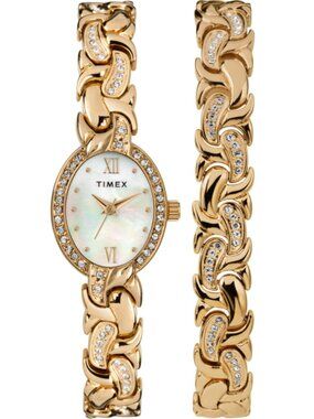 Timex Womens Mother of Pearl Dial, Gold Tone Bracelet Watch - Tw2t49900ji